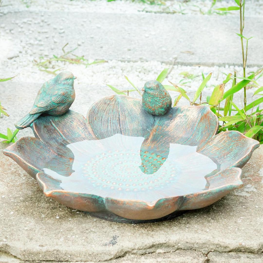 MUMTOP Bird Baths for Outdoors, Antique Outdoor Garden Bird Bath Resin Birdbath Bowl with Vintage Bird Ornament for Outside Yard Table Decor (Bronze)