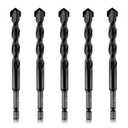 2 x 5-Piece 1/2 Masonry Drill Bits for Concrete Tiles Stone, 1/2 Inch Carbide Drill Bit Set for Glass Ceramic Brick Soft Metal Plastic and Wood, Hex Shank Drill Bit Set Diameter 12mm, Black