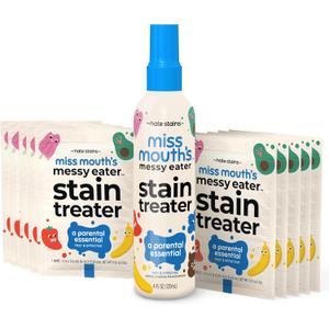 Miss Mouth's Messy Eater Stain Treater Spray - 4oz & 10 Wipes Stain Remover - Newborn & Baby Essentials - No Dry Cleaning Food, Grease, Coffee Off Laundry, Underwear, Fabric (11 Piece Set)