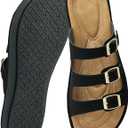 Alicegana Summer Flat Sandals for Women: Comfortable Slip On Walking Shoes Dressy Slides Sandals 2026 with Adjustable Buckle & Cushioned Footbed for Vacation Casual Outings