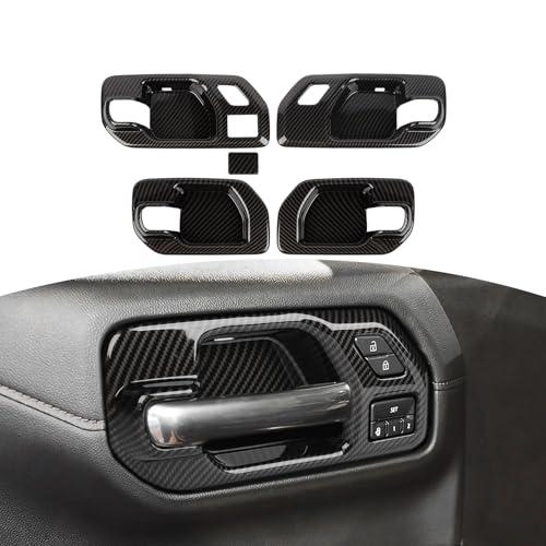 RT-TCZ for Silverado Inner Door Handle Bowl Cover Trim for Chevy Silverado GMC Sierra 2019-2022 Black Carbon Fiber Interior Accessories 4pcs