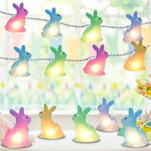 8.5FT Easter Decorations Bunny Lights, 10Pcs LED Pastel Easter Bunny Lights Plug in, Easter Lights String for Spring Themed Party Garden Patio Easter Decorations Outdoor Indoor, White Wire (Multi-colored Bunny)