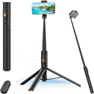 57" Automatic Phone Tripod, Extendable Selfie Stick for iPhone, Portable Cell Phone Stand Mount Holder with Remote Control for Selfie Stick TIK Tok Travel Vlog Live Broadcast Video Recording Black (WS-22001-10 Pro)