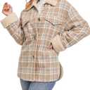 Dokotoo Winter Coats for Women Button Down Plaid Flannel Shirts Warm Sherpa Fleece Jacket size XXL , Khaki 