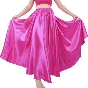 MUNAFIE Women's Long Maxi Dance Skirt - Satin Fairy Skirt for Praise & Cosplay Belly Dance Skirt Rose Red