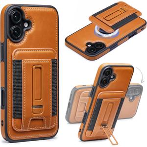 Detachable Card Holder for iPhone 16 Plus Case Leather with Stand, fits for MagSafe, Adjustable Kickstand Wallet,Magnetic Leather Case with Screen Protector (Caramel, IP16 Plus-6.7inch)