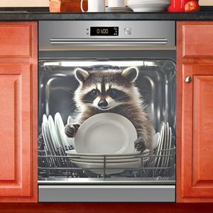 Funny Raccoon Kitchen Dishwasher Magnet Cover Sticker Magnetic Refrigerator Panel Front Door Fridge Microwave Decal, 23 X 26 in