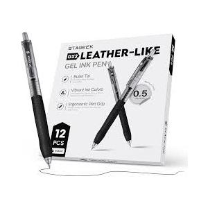 STAGEEK 0.5mm Gel Pens Fine Point Smooth Writing Pens, 12PCS Black Ink Pens, Retractable Leather-Like Black Gel Pens, Business Gel Pen for Journaling, Writing, School, Office Use (Black)