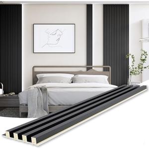 WPC Slat Wall Paneling, Modern Accent 3D Wall Panels, 8-Piece 94.5" x 6.6" TV Wall Panel, Bedroom, Living Room, Matte Black