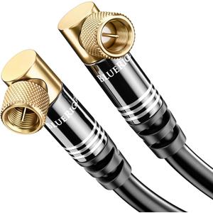 BlueRigger RG6 Coaxial Cable (15FT, 90° Angled to 90° Angled Connector Pin, Gold Plated, Triple Shielded) – Digital Audio Video Coax Cable Cord for HDTV, CATV, Modem, Satellite Receivers