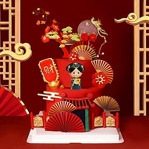16Pcs Chinese Queen Cake Decoration Traditional Chinese Birthday Cake Decoration for Wedding Birthday Bridal Shower Baby Shower Asian Cake Topper