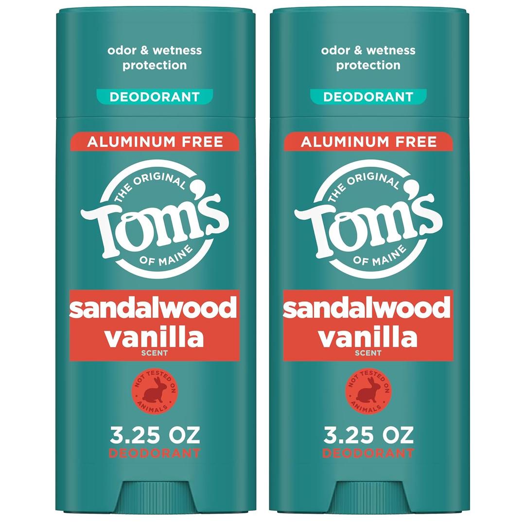 Tom's of Maine Sandalwood Vanilla Aluminum Free Natural Deodorant For Women & Men | Goes on Clear | Odor & Wetness Protection | Naturally Derived and Moisture-Locking Ingredients | 3.25 oz (2 Pack)