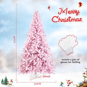 7.5FT Pre-Lit Snow Flocked Pink Christmas Tree