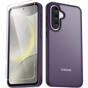 For Samsung Galaxy A36 5G/A56 5G Case, Matte Phone Case with 1 Screen Protector, Frosted Translucent Back, Slim Shockproof Protective Cover, Purple