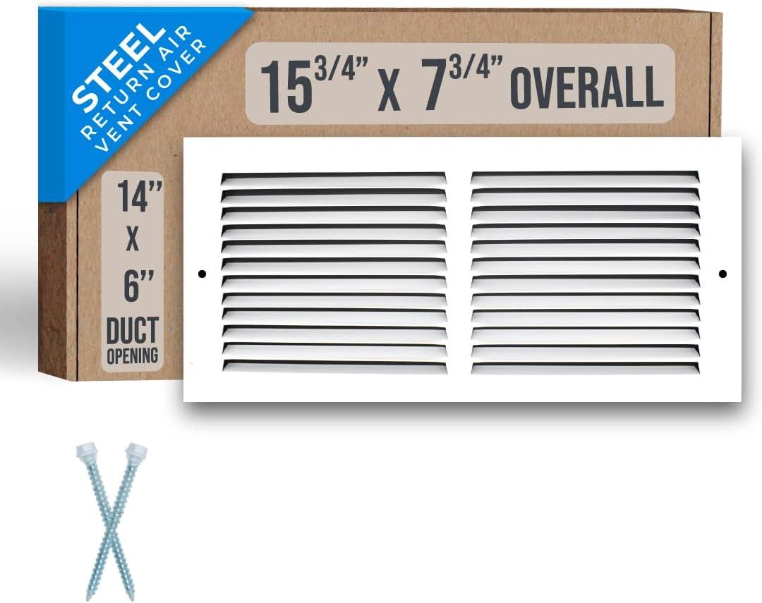 Fits 14x6 Duct Opening | Steel Return Air Grille by Handua | Vent Cover Grill for Sidewall and Ceiling | White | HVAC Cold Air Intake Grille | Outer Dimensions: 15.75"W X 7.75"H