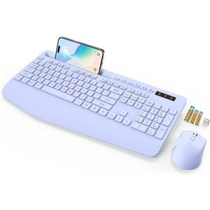 SABLUTE Wireless Keyboard and Mouse, Wrist Rest, Phone Holder, Batteries Included, 2.4G Lag-Free Ergonomic Keyboards Mouse Combo, Silent Keyboard Cordless Set for Computer, Laptop, PC, Windows, Purple (1 Pack)