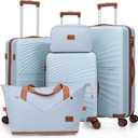 Luggage Sets 5 Piece, Suitcases with Wheels, ABS Hard Case Luggage with TSA Lock Spinner Wheels, Carry On Luggage Set (20/24/28 inch) (Sky blue)
