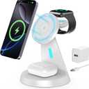 3-in-1 Charging Station Compatible with MagSafe Charger Wireless Charging Station for iPhone 17 16 15 14 13 12 Series Wireless Charger Stand for AirPods Wireless Charging Stand for iWatch Series (White)