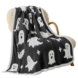 Snuggle Sac Halloween Throw Blanket Black Ghost Blanket, Black Bat Throw Blanket for Couch 50x60 inches, Ultra Soft Decorative Blanket