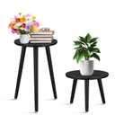 One Indoor Plant Stand Mid Century Vintage Wood Modern Flower Pots Holder Round Side Table End Table Plant Stools for Living Room Corner Balcony Decor(Black)