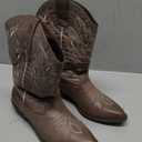 mysoft Women's Western Cowboy Boots Embroidered Mid-Calf Pointed Toe Cowgirl Boot (6.5, Brown)