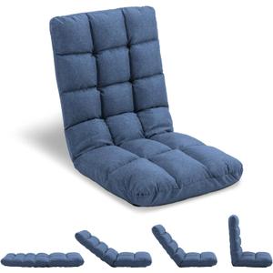 Folding Floor Chair with Back Support, 14 Adjustable Positions, Breathable Padded Sleeper Bed, Couch Recliner, Gaming Sofa Chair for Adults & Kids, Perfect for Meditating, Reading, Living Room (Blue