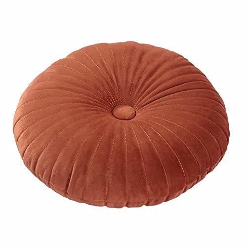 HLOVME Round Pillow Cushion for Couch Velvet Decorative Small Throw Pillow Solid Color for Living Room Bed Floor 13.7”, Orange