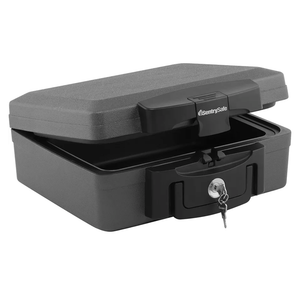 SentrySafe Fireproof and Waterproof Safe, Black Portable Lock Box with Key Lock and Carrying Handle for Money, Passport, Exterior: 14.3 in W x 13 in D x 6.1 in H, ‎H0100