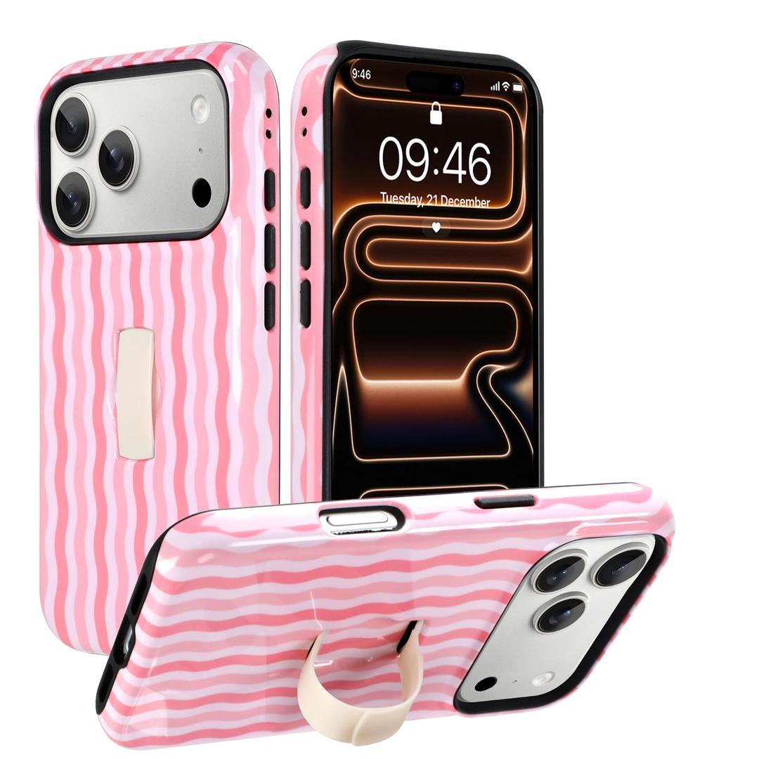 Ufbara Compatible with iPhone 17 Pro Case, Cute Glossy Wavy Stripe Design