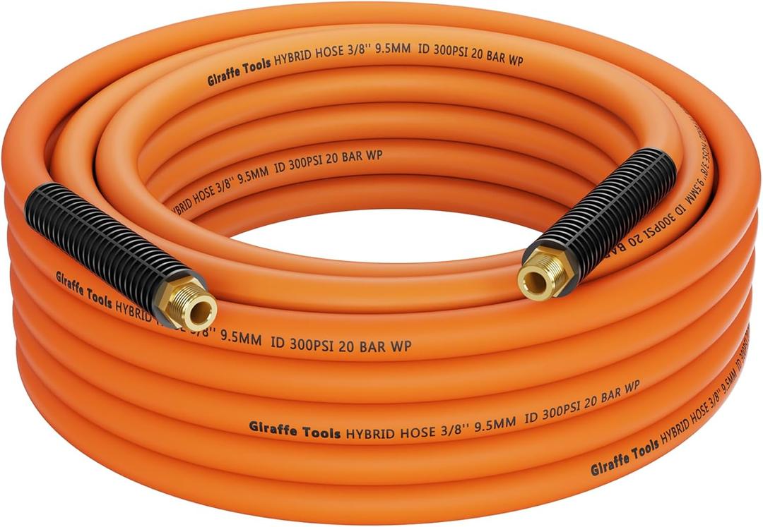 Giraffe Tools Hybrid Air Hose, 3/8 inch x 25 ft, 1/4 in. MNPT Fittings, 300 PSI Heavy Duty, Lightweight Air Compressor Hose (3/8'' (inches) x 25' (feet))