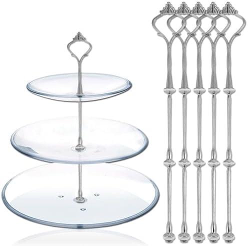 Happy Will 3 Tier Cake Stand Hardware Kits Heavy Duty for Tiered Fruit Cake Plate Stand Stable Handle Fitting Hardware Rod Cupcake Holder Support Silver Crown 4 Sets（Plate not Included）