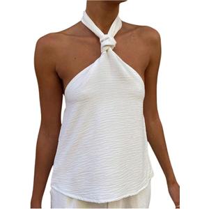 Women's Twist Knot Halter Tops Y2K Sleeveless Backless Party Club Tank Top (White, M)