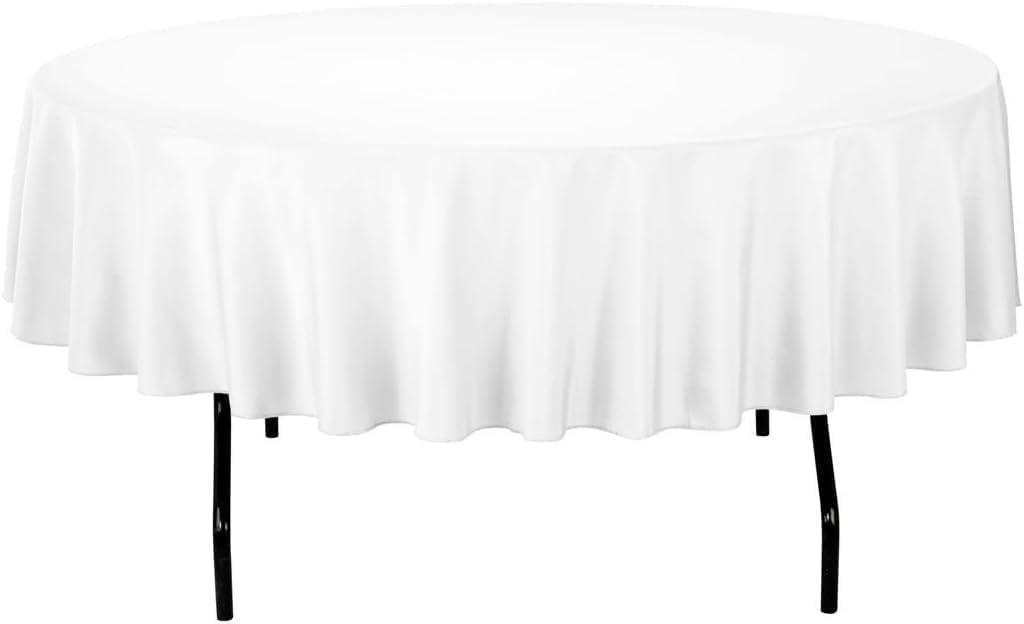 Gee Di Moda 132 Inch White Round Tablecloth - Heavy Duty, Machine Washable, Wrinkle Resistant - For 72 to 96 Inch Round Tables - Ideal for Buffet, Holidays, Dinner, Wedding & Baby Showers