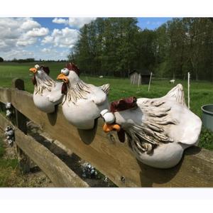 Funny Farm Chickens Statues,Cute Chicken Fence Decoration,Resin Chickens Decor,Outdoor Real Animal Statue,Chicken Sculpture,Perfect for Home Garden Stairs,Farm,Patio,Backyard (White Red)