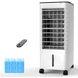 Windowless Portable Air Conditoners with Remote, 12H Timer &1.16Gal Tank, 45 Oscillation, 3 Modes 3 Speeds, Portable AC Unit, 3 Ice Packs 4 Wheels, Fast Cooling, Quiet Swamp Cooler for Home Office