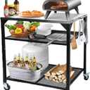Pizza Oven Table for Ninja Woodfire, Blackstone, Cuisinart, 32x24 Inch Stainless Steel Outdoor Grill Prep Cart with Hooks, Portable Food Station
