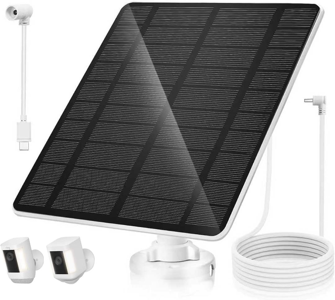 5W Solar Panel for Camera，Compatible with Spotlight Cam/Pro/Plus Battery,IP66 Waterproof, 13ft Cable White