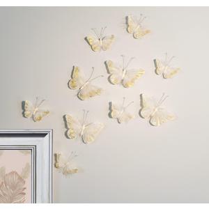 Inspired by Jewel Butterfly Wall Decorations Premium Quality Real Feather 3D Wall Decals Girls Bedroom | Stunning Gold Glitter Decor Stickers All Rooms & Nursery Sets | 10 Adhesive Pieces
