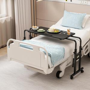 Furist Overbed Table with Wheels Laptop Desk Cart Table Over The Bed Table Adjustable Height and Length for Hospital and Home use