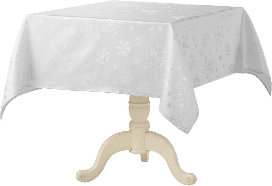 2 x HARORBAY White Tablecloth for Rectangle Tables 52 x 52 Inch, Square Snowflake Table Cloth for Dining Room Kitchen Party Winter Holiday, Heavy Weight Soft Silver Farmhouse Table Cover (Icey Serie)
