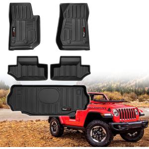 for 2007-2018 Jeep Wrangler JK 2 Door Floor Mats & Cargo Liner,TPE All Weather Car Liners Accessories,Custom Fit 1st & 2nd Row Floor Liners and Trunk Mat (for 2007-2018 Jeep Wrangler JK 2 Door)