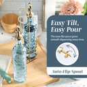 COOK WITH COLOR Glass Olive Oil Bottle Dispenser - 2 Pack- 17oz Oil and Vinegar Cruet - Olive Oil Carafe Decanter for Kitchen, Checkered, Blue