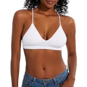 Seamless Bra for Women Low Back Bralette Wirefree Spaghetti Bra with Padded Removeable, Large 