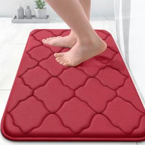 OLANLY Memory Foam Bath Mat Rug 24x16, Ultra Soft and Absorbent Bathroom Rugs, Non-Slip, Comfortable, Machine Washable Bath Carpet for Bathroom Floor, Tub, Shower and Home Decor Accessories, Red