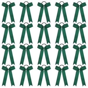 20 PCS College Style Cheer Bows Collegiate Long Tail Skinny Cheer Bow Elastic Hair Tie Bows for Teens Girls Softball Competition Sports Cheerleaders (Forest Green)