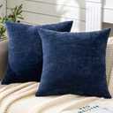 GAWAMAY Decorative Throw Pillow Covers 16x16 Inch Set of 2, Super Soft Chenille Square Pillows Farmhouse Fall Pillowcase for Living Room Bedroom Sofa Couch Cushion Cover Navy Blue 40x40cm