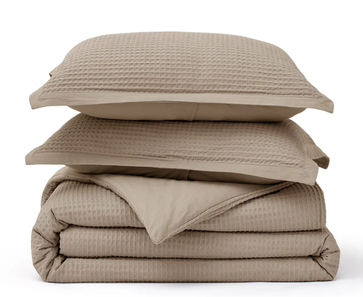 GentleSoft® Cotton Waffle Weave Duvet Cover Set - Khaki - Full, 3pieces 