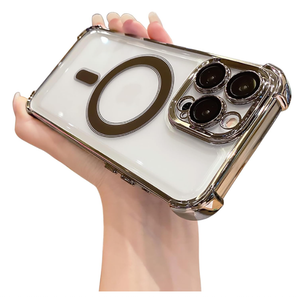 for iPhone 15 Pro with Metal Ring,[Compatible with MagSafe Four Corners Shockproof [Military Grade Drop Protection] Luxury Slim Camera Protection Case for iPhone 15 Pro Gold