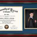 GraduationMall 11x22 Cherry Diploma Frame with Tassel Holder and Picture for 8.5x11 Certificate 5x7 Photo,Tempered Glass,Navy Blue over Gold Mat