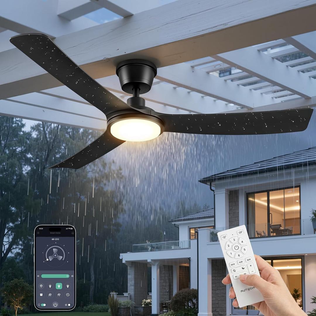 56" Outdoor Ceiling Fan with Light, IP66 Waterproof Ceiling Fans | Remote & App Control, Reversible DC Motor, 3 CCT, Dimmable LED, Auto Memory, Large Ceiling Fans for Patios, Gazebo, Porch